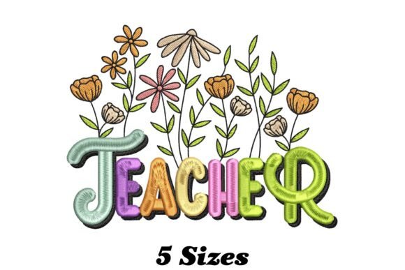 Retro Floral Teacher Embroidery Design